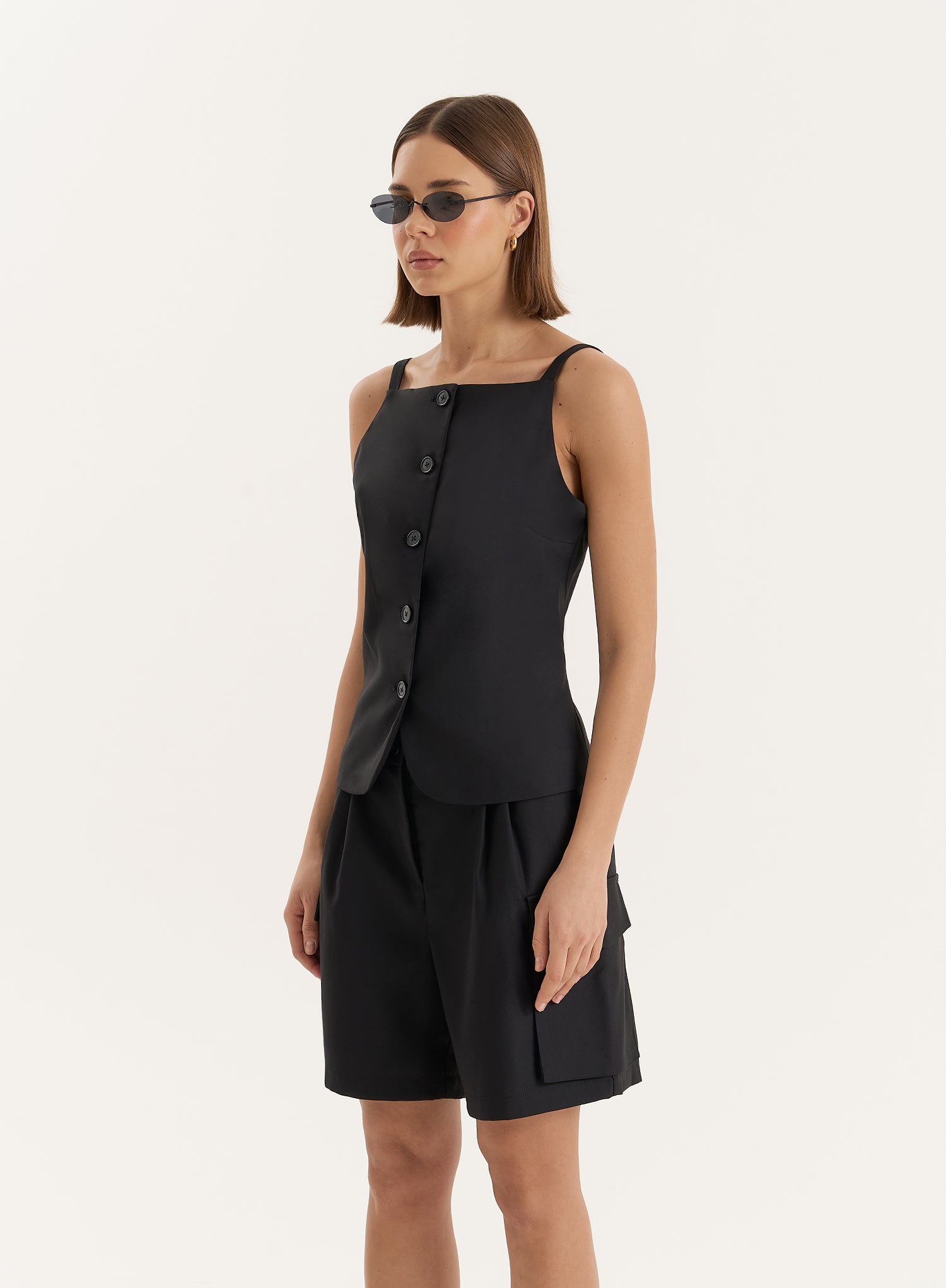 Black Tailored Longline Cargo Shorts